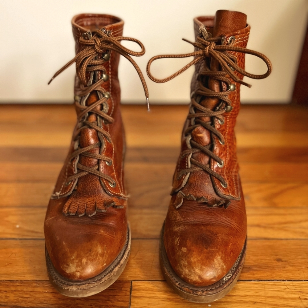 Genuine leather lace-up duster boots
